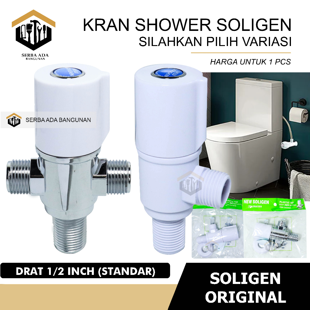 Stop Kran Kloset 1 &amp; 2 Cabang Single PVC Jet Shower New Soligen Keran Bidet Kamar Mandi