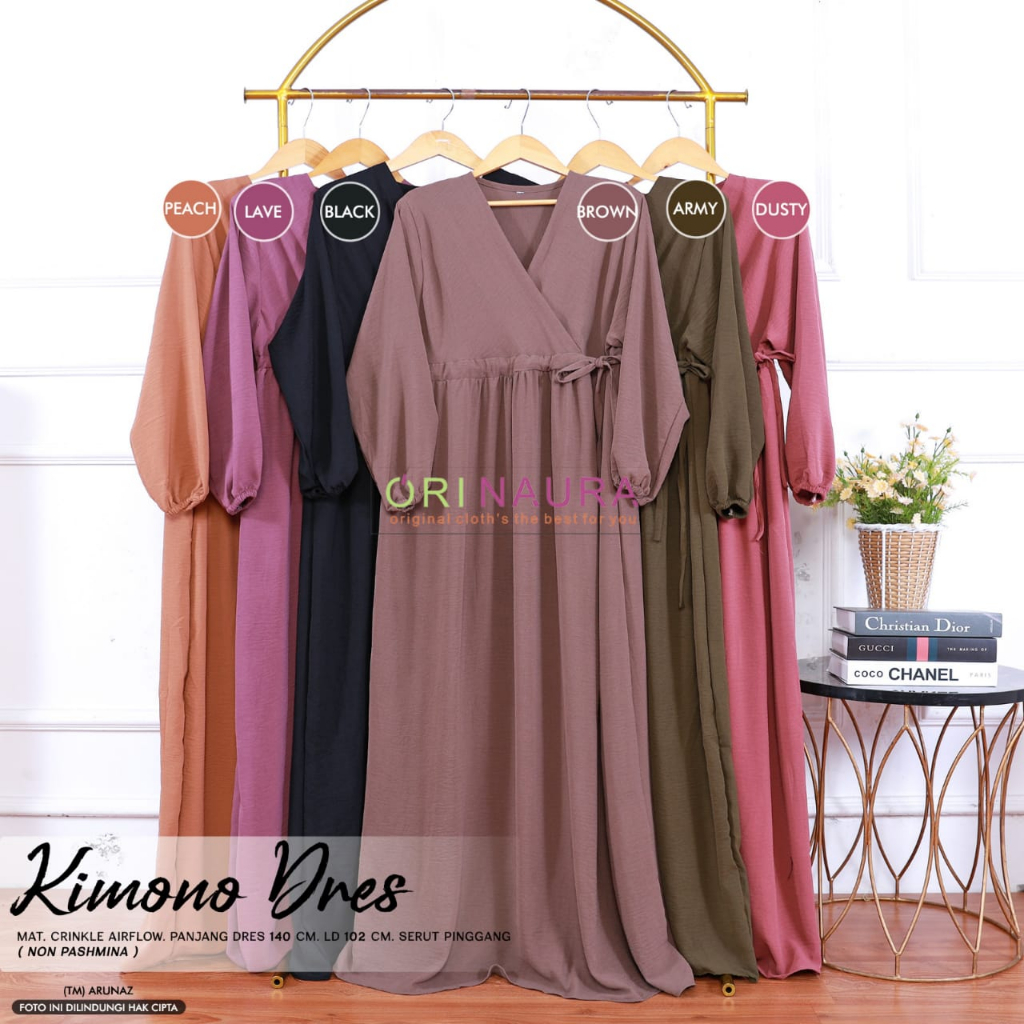 Kimono Dress Gamis Muslim Crincle Airflow Premium Original Produk By Orinaura