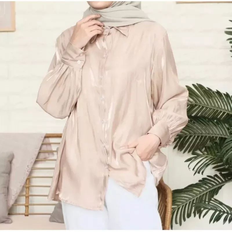 Tamstore Kemeja Wanita Oversize Shimmer Lengan Panjang Vamel