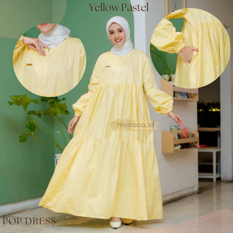 Dress Remple Babydoll katun poplin premium lengan balon busui friendly polos adem jepang kuning pastel