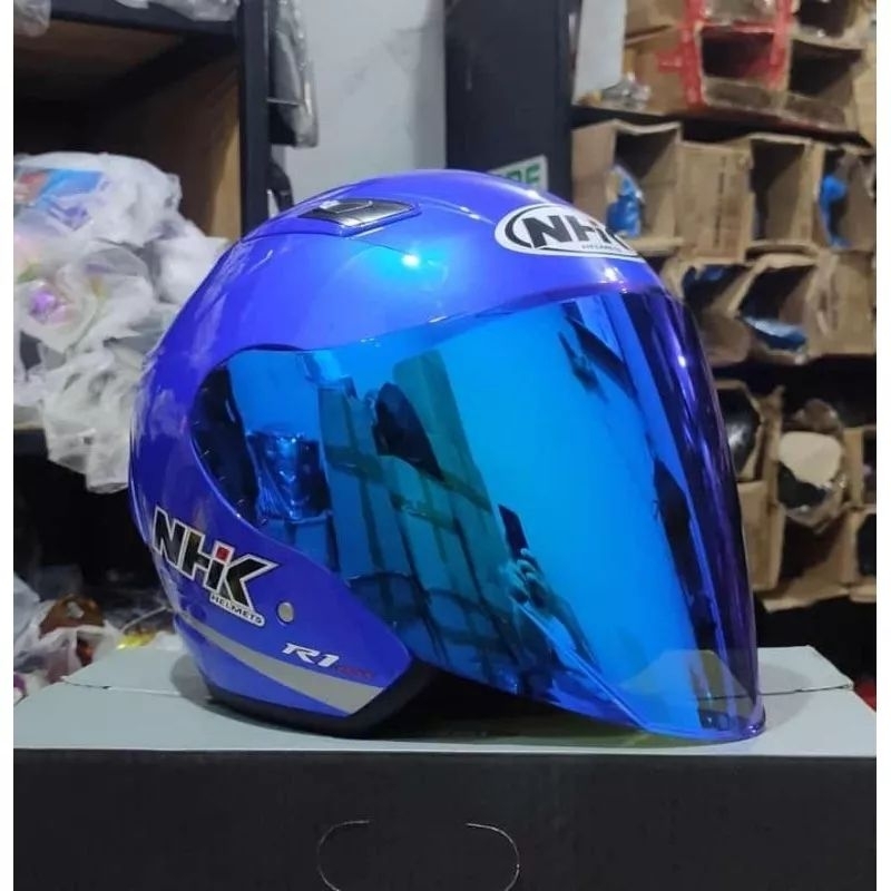 KACA VISOR FLAT NHK R 1 R1 IRIDIUM SILVERBLUEGOLD TANPA GANTI RACHET