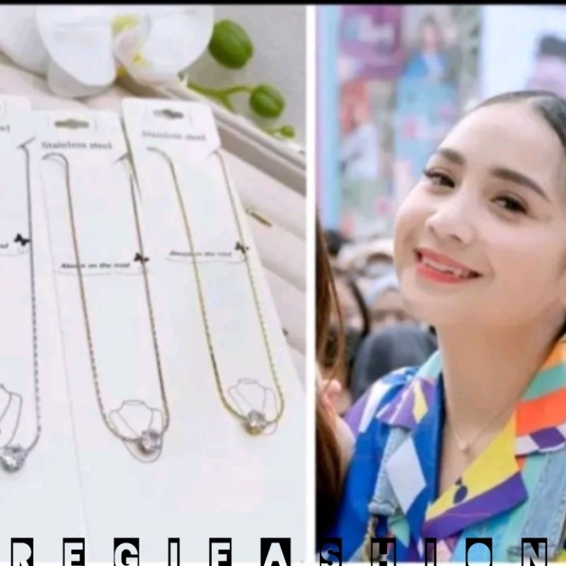 Kalung Titanium Wanita Permata Cristal Kalung Nagita Slavina Model Terbaru Kalung Titanium Asli Anti Karat Tidak Luntur