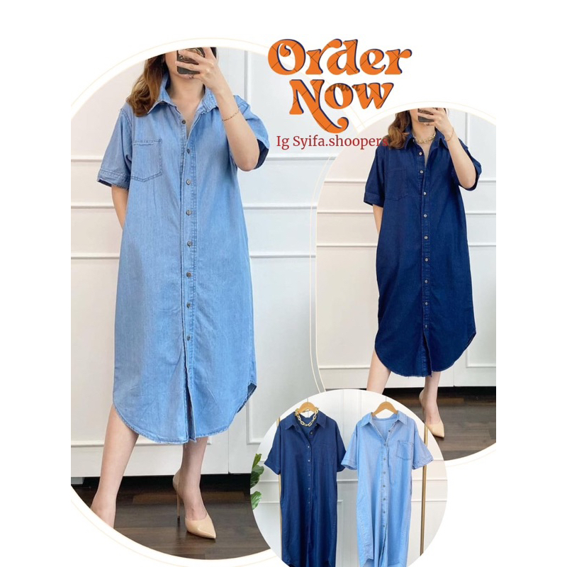 DRESS DENIM REBECA / DRESS JEANS LENGAN PENDEK