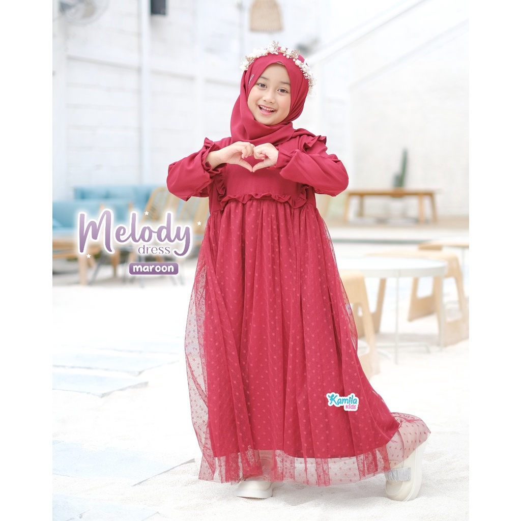 Brukat Anak Gaun Perempuan Melody Kids Gamis Muslim Anak Perempuan Set Hijab Koleksi Terbaru 2023 Baju Brokat Tille Simple Elagan Gamis Wanita