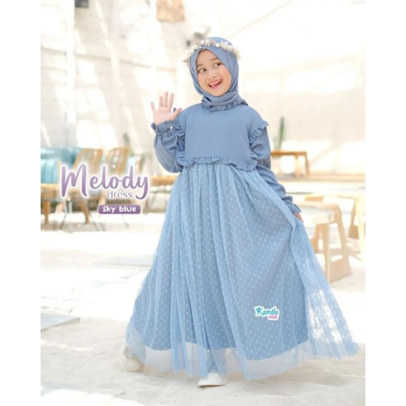 Brukat Anak Gaun Perempuan Melody Kids Gamis Muslim Anak Perempuan Set Hijab Koleksi Terbaru 2023 Baju Brokat Tille Simple Elagan Gamis Wanita