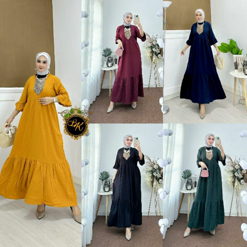 Gamis Midi Jumbo Ld 120 Lengan Balon | Longdress Arab Renda | Dress Midi Ld 120 | Daster Arab