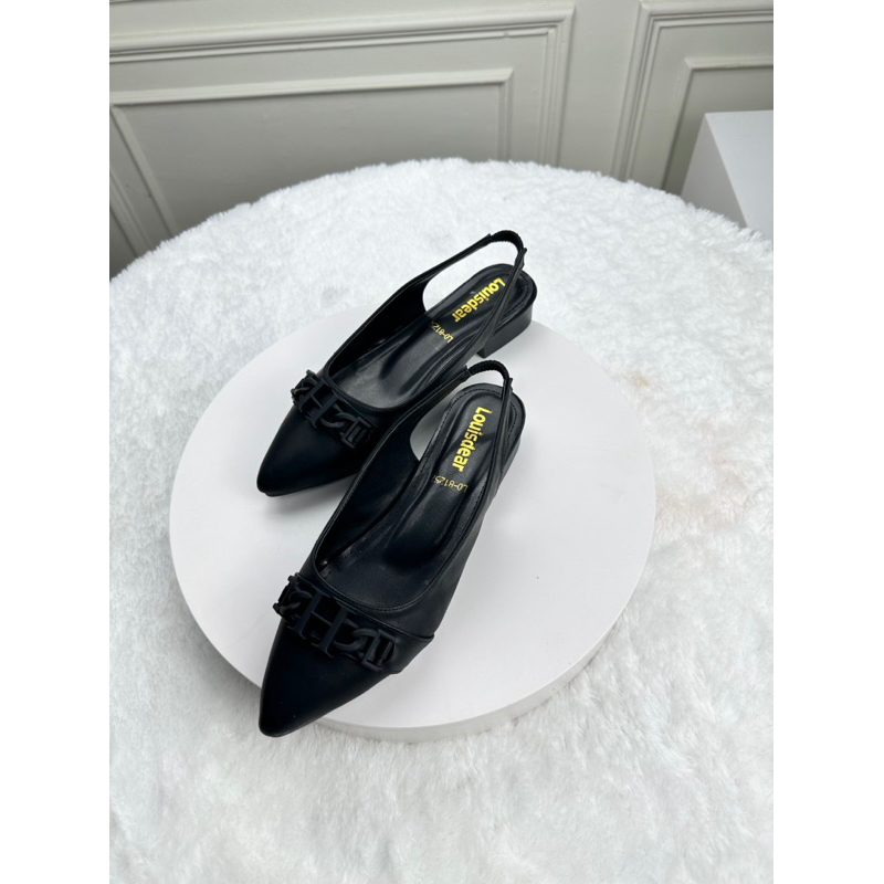 sepatu flat shoes wanita kekinian terbaru Louisdear B153 heel 2 cm bahan kulit dove tali belakang