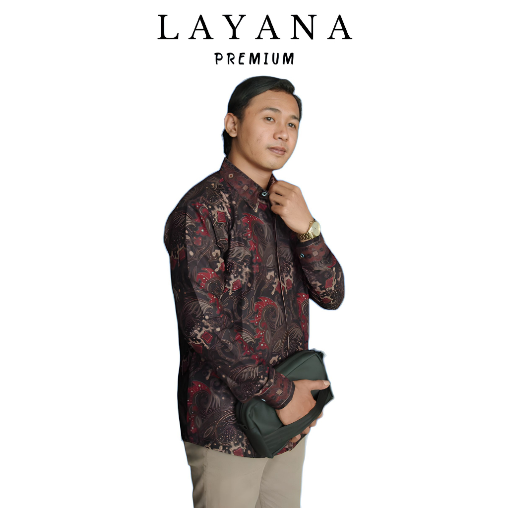 Kemeja Batik Layana Gibran Warna Hitam Slimfit Lengan Panjang