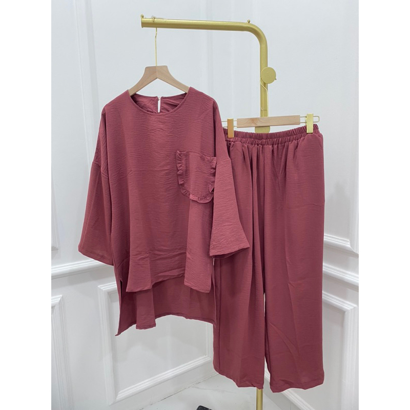 ONE SET CRINKLE KANTONG STELAN POLOS JUMBO BUSUI KANCING DEPAN NURA GROSIR PGMTA MURAH