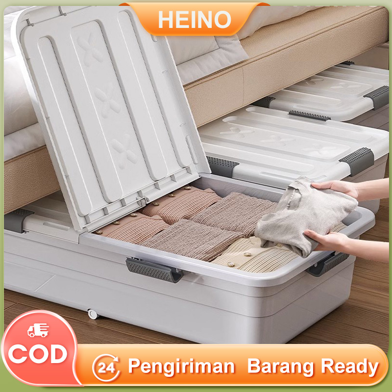 HEINO Kotak Penyimpanan Serbaguna Di Bawah Tempat Tidur Container Box Folding Box Bukaan Samping Box Container Plastik Box Baju Kotak Penyimpanan Folding Storage Box Organizer