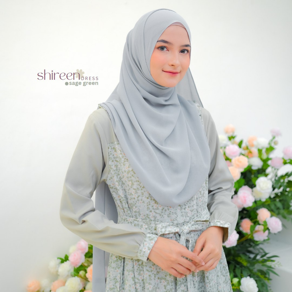 Riskirich Shireen Dress Vol 5.0 Gamis Remaja Overall Menyatu Motif Bunga Kiyowo Look Korea Style