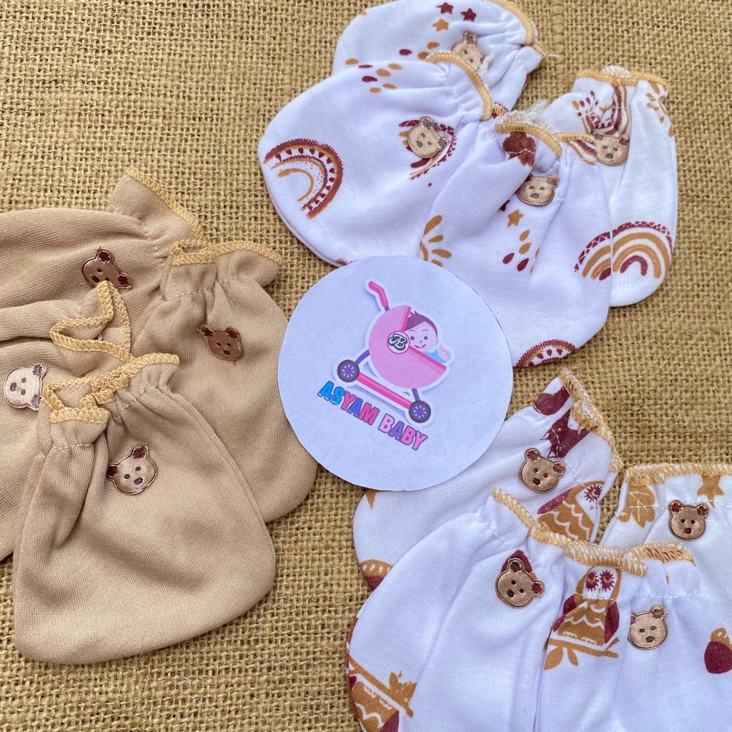 3 PCS Sarung Tangan 3 PCS Sarung Kaki Series Coklat New Sablon ASYAM BABY