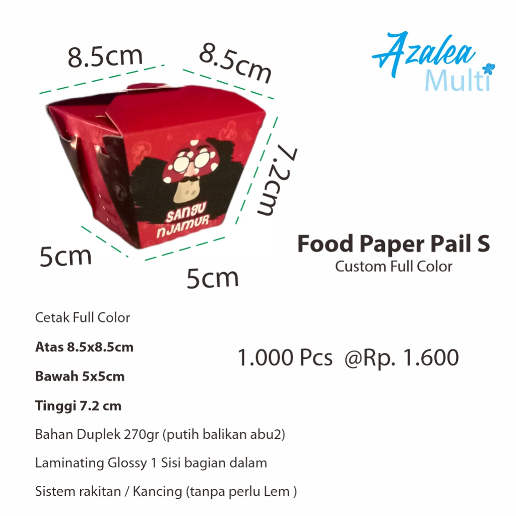 Food Paper Pail S  (small) - Custom Full Color