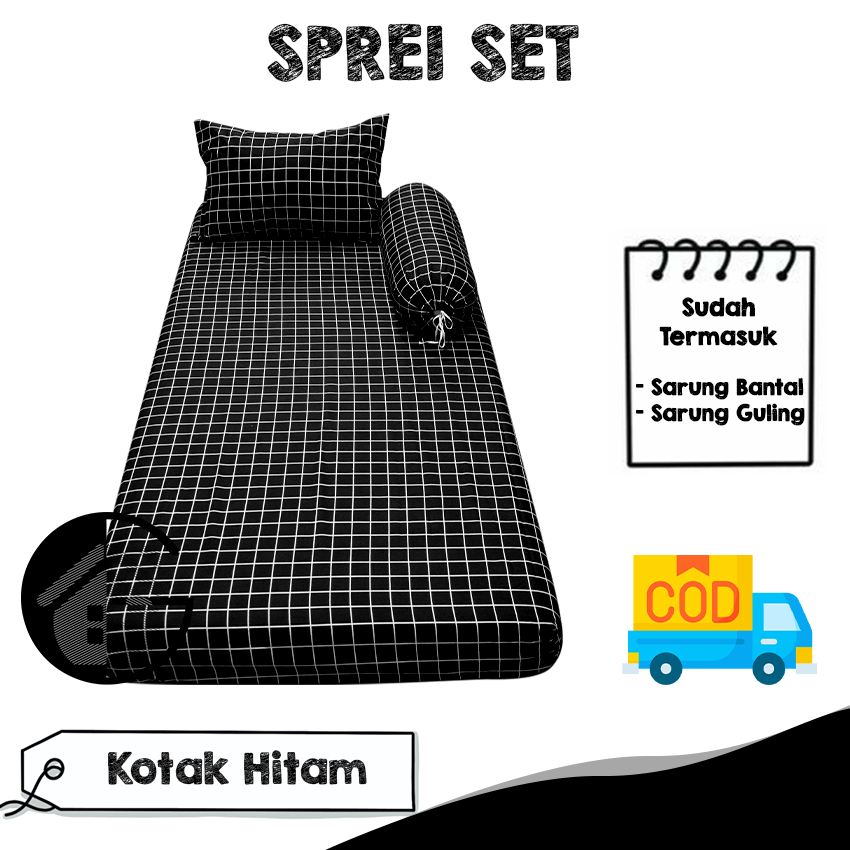 Sprei Single Aesthetic Monochrome Kotak Hitam dan Kotak putih Sprei sudut karet