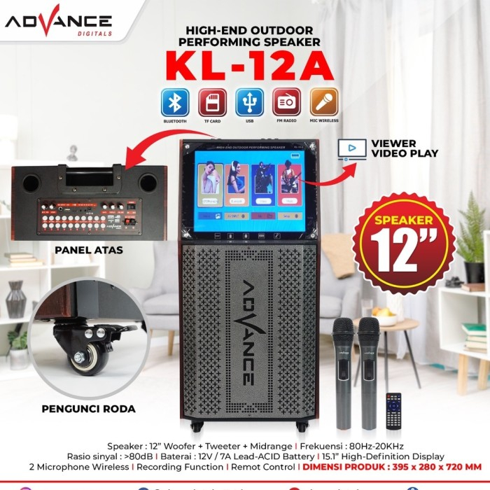 Advance Speaker KL12A Speaker Bluetooth Portable Video Karaoke with LCD - 2 Mic Wireless