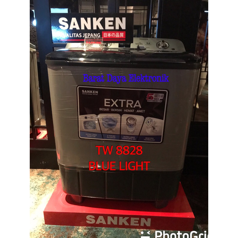 SANKEN Mesin Cuci 2 Tabung 8 Kg Twin Tub - TW-8827EGY - Hitam Low Watt 250 Watt Kapasitas 8kg