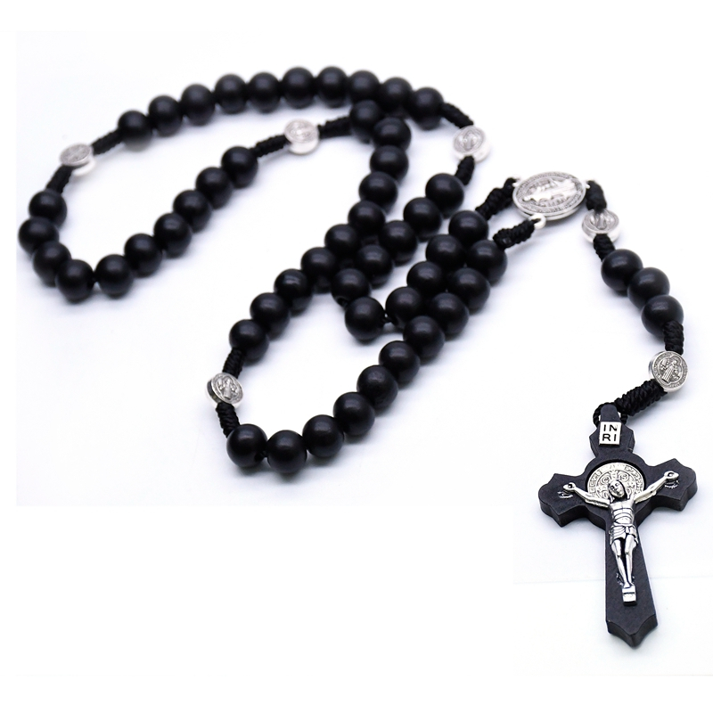 Kalung Salib Pria Kayu Rosario INRI Hitam / Kalung Rosario Salib Jesus High Quality - Men Cross Neck