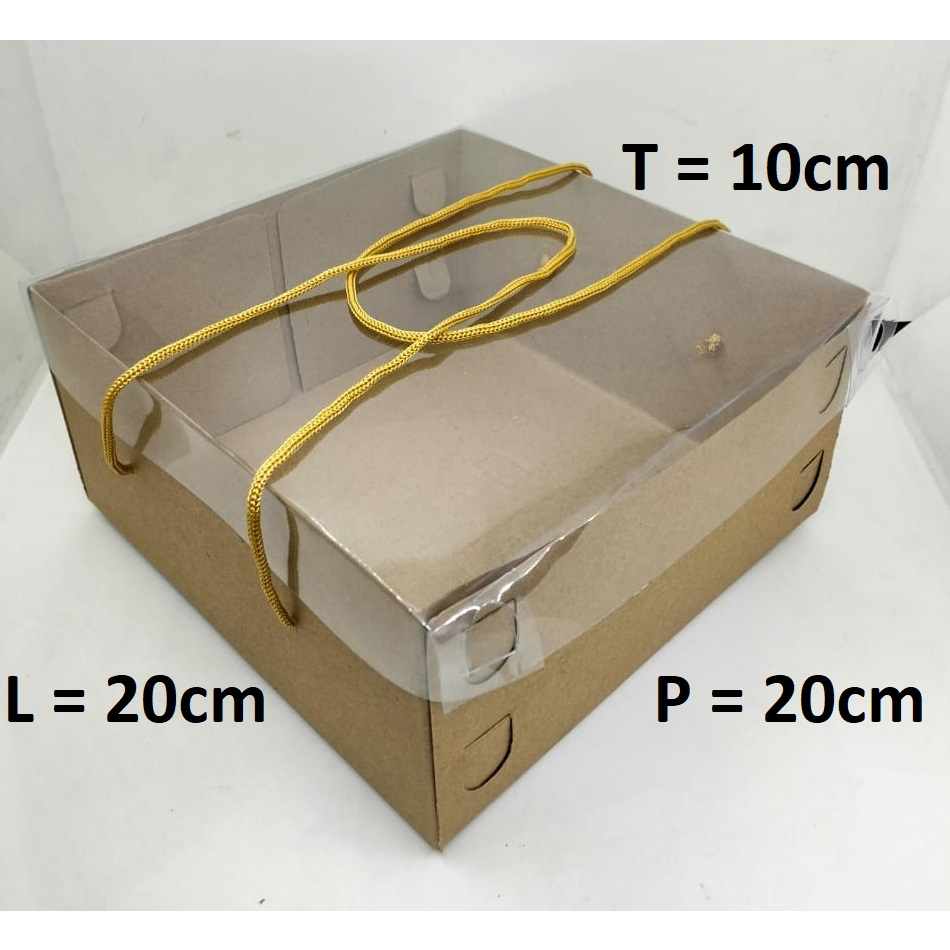 

5 Pcs BOX KRAFT 20X20X10 CM TUTUP MIKA PAKAI TALI 350 GSM