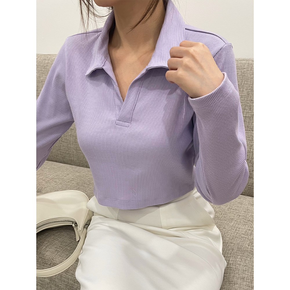Kadaka T-0507 Crop Polo Shirt Cotton Knit Long Sleeves Wanita