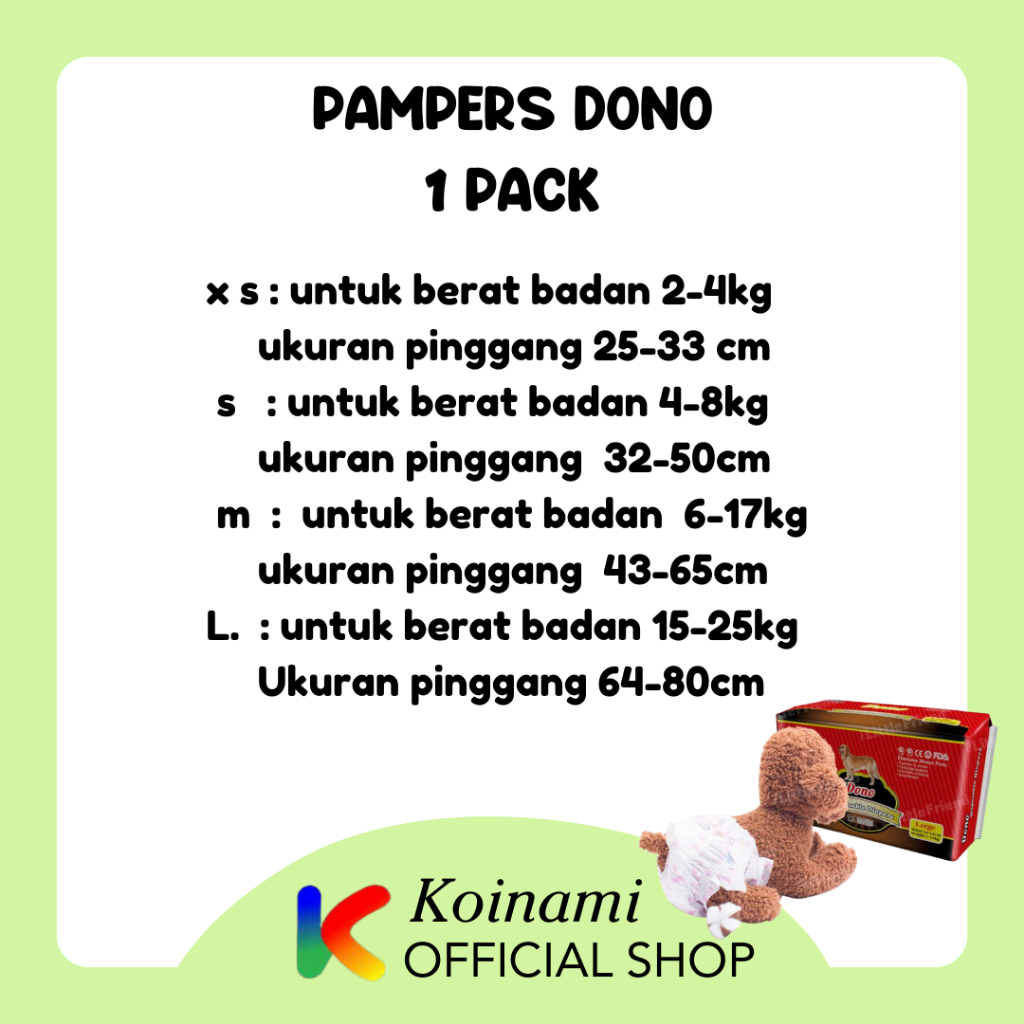 PAMPERS DONO @ 1 pack / popok hewan / PAMPERS KUCING / PAMPERS KUCING / pet diapers  / PETSHOP