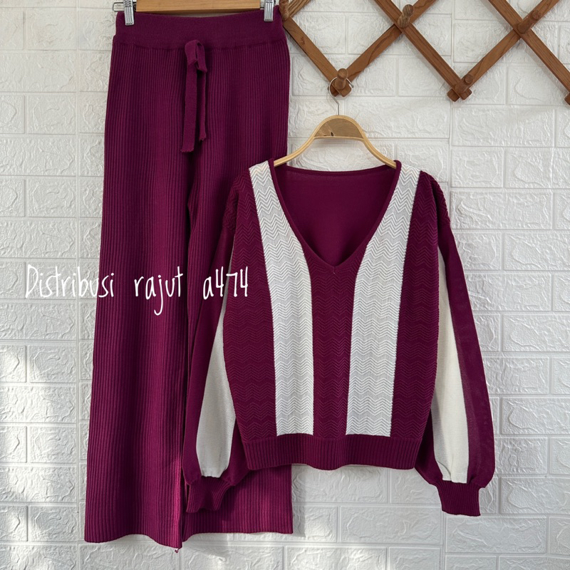 ONESET SWEATER RAJUT PRAMITA SETELAN CELANA KULOT WANITA