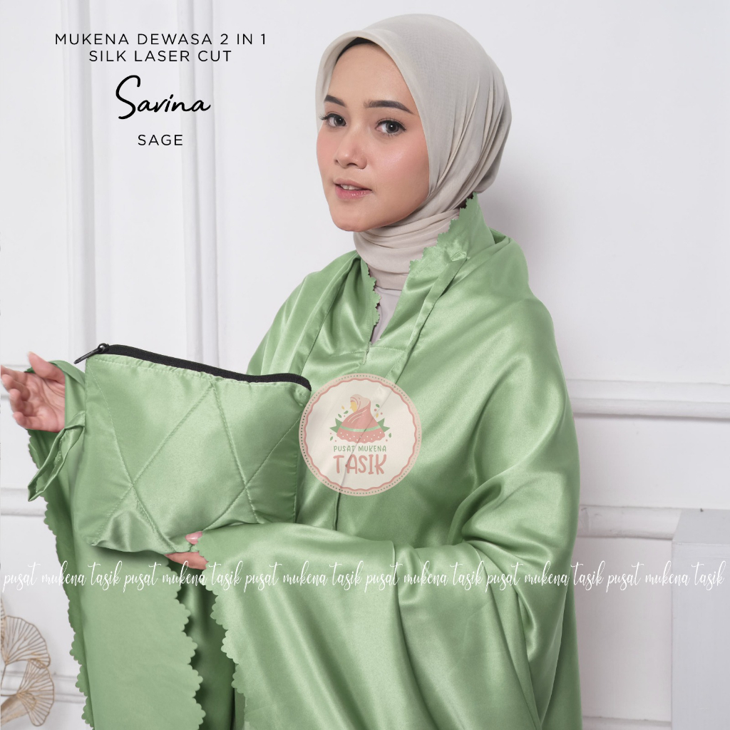 PUSAT MUKENA TASIK - MUKENA POLOS DEWASA SILKY LASER CUT 2 IN 1 SAVINA (FREE SAJADAH MUKA)