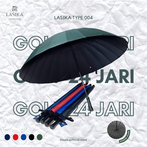 PAYUNG GOLF PANJANG 24 JARI RANGKA BESI MATERIAL KAIN VINYL FREE SARUNG 004 LASIKA