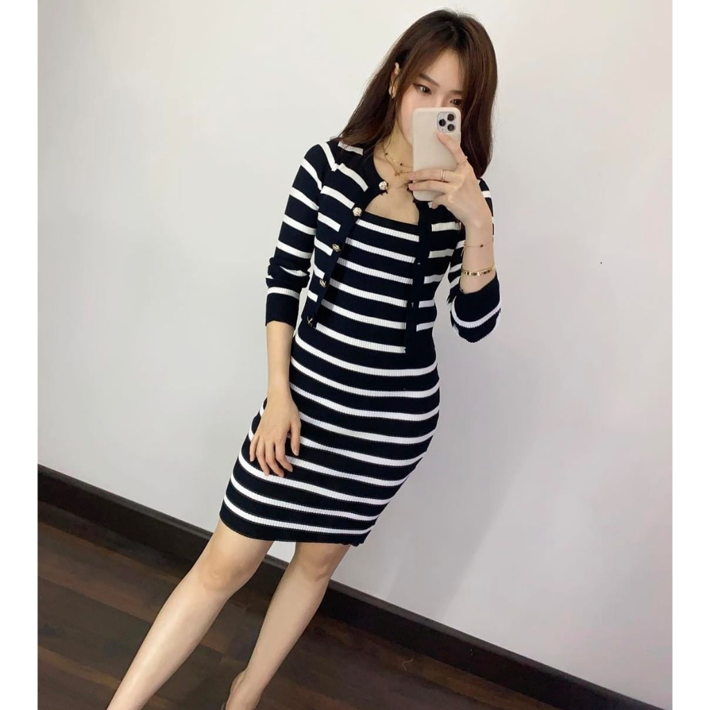 Basic id fashion Set Dres rajut pocket / Dres rajut bodycon / Dres rajut 1 set cardigan