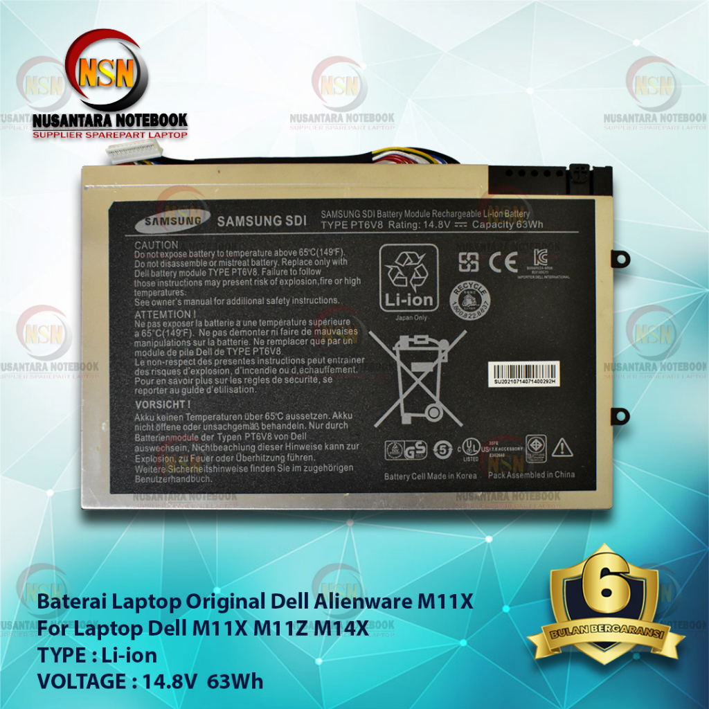 Baterai ORI DELL ALIENWARE  M11X for Laptop Dell M11X M11Z M14X 14.8V 63Wh