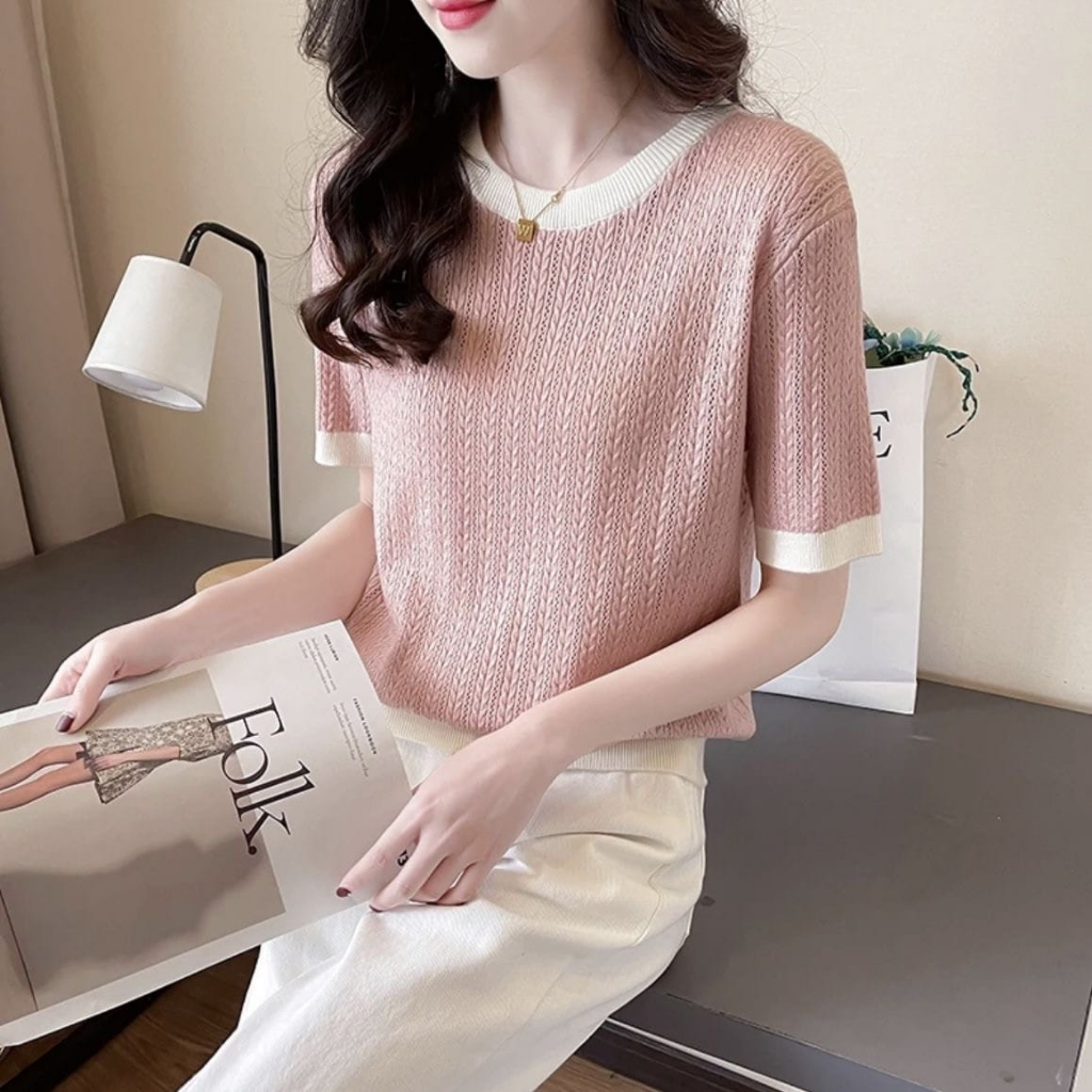 Citra Top Knit Import - Kaos Rajut Polos Atasan Wanita Import TM (28101)