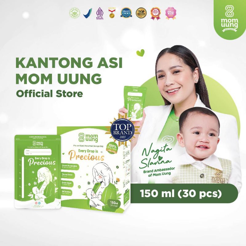 MOM UUNG PRE-STERILIZED BREASTMILK BAG/ KANTONG ASI 150 ML 30 LEMBAR DOUBLE ZIPPER/ ADA INDIKATOR SUHU/ PERMUKAAN MUDAH DITULIS