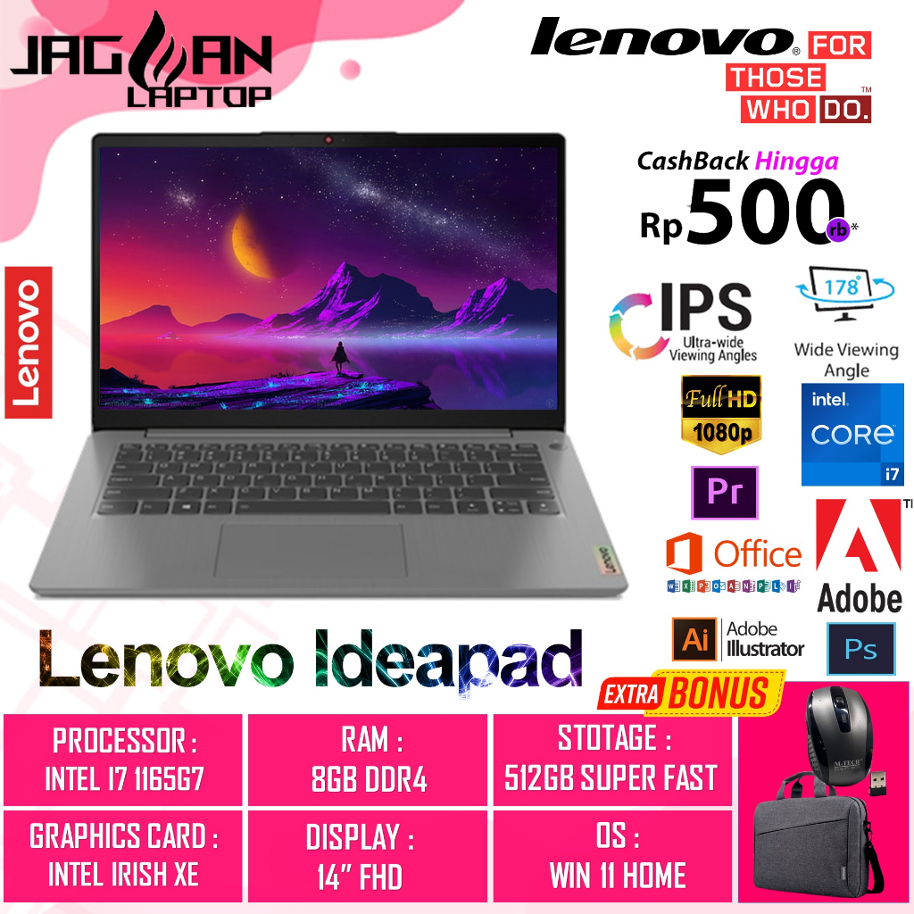 LAPTOP SLIM LENOVO IDEAPAD SLIM 3I 14 INTEL I7 1165G7 20GB 1TB IRIS XE 14&quot; FHD FP WIN11HOME ARCTIC GREY