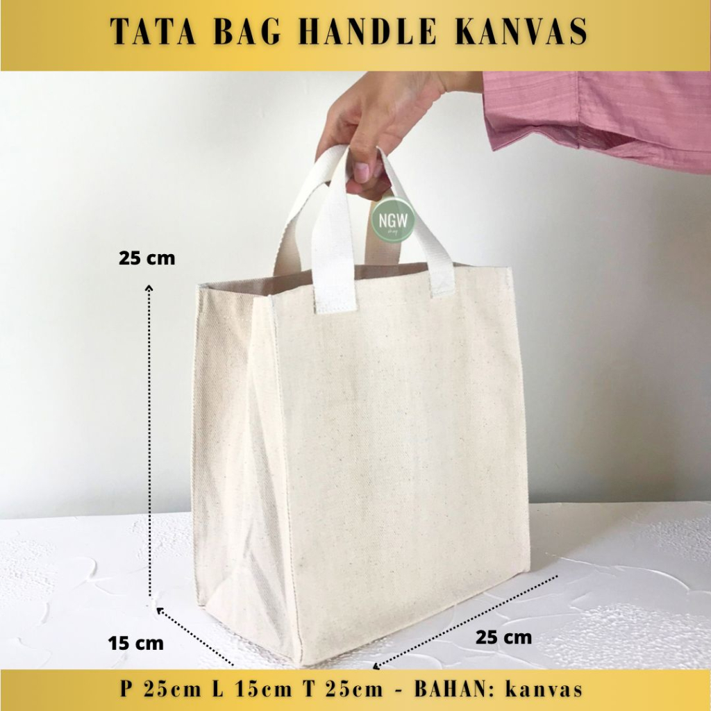 Tas canvas- TATA bag handle canvas natural goodie bag souvenir hampers asthetic