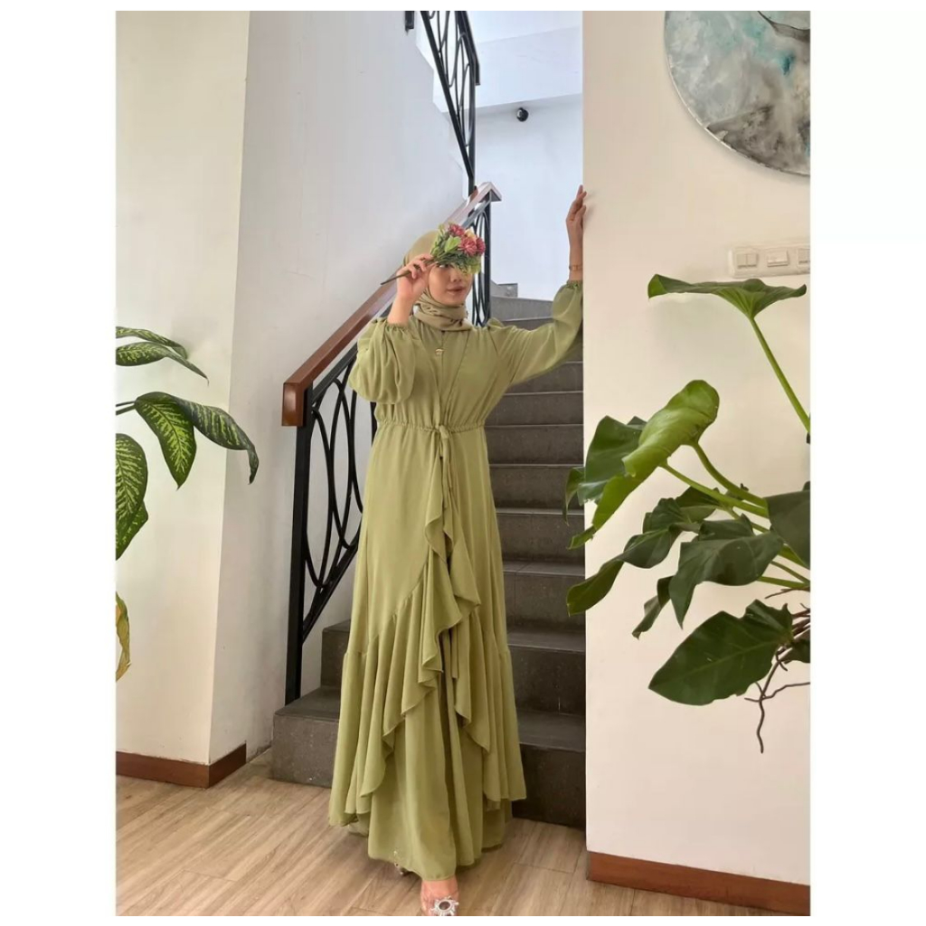 GAMIS AIRIN SET INNER DRESS + OUTER CERUTY BABYDOLL MUSLIMAH  / DRESS HARI RAYA LEBARAN KONDANGAN BRIDESMAID KEKINAN WANITA REMAJA TERBARU