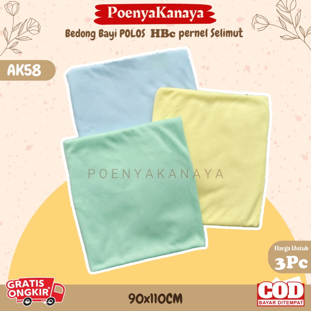 3pcs Bedong Bayi POLOS HBc pernel Selimut SNI 90X110CM AK58