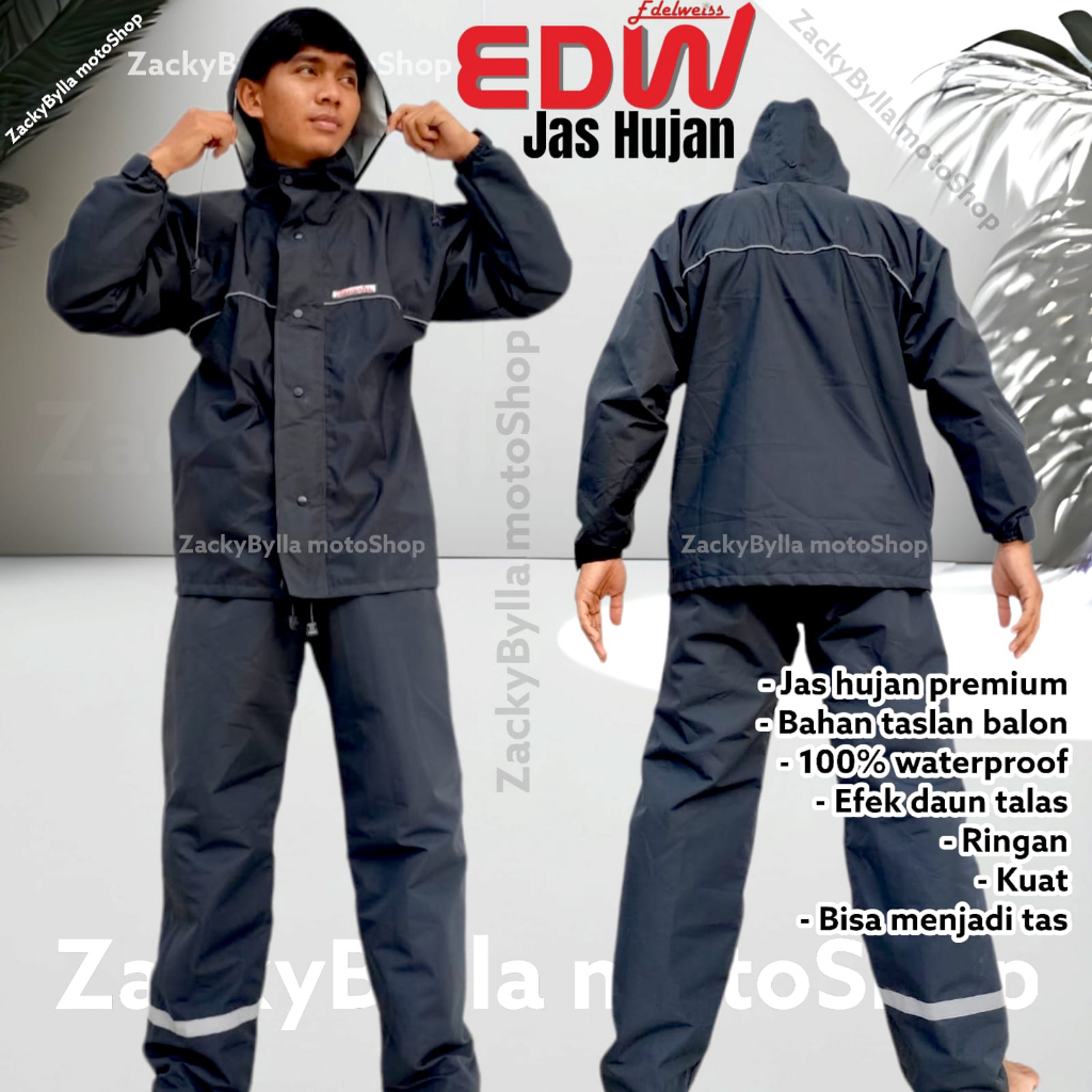 Jas Hujan Edelweiss EDW ORIGINAL Ukuran Lengkap XS, S, M, L, XL, 2Xl, 3XL, 4XL, dan 6XL ( Super Jumbo) Setelan Jaket dan Celana