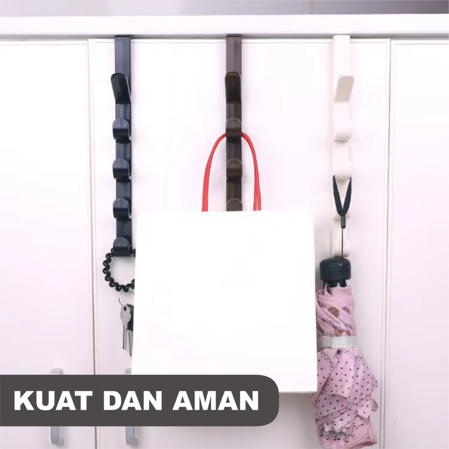 Gantungan Pintu Lemari Baju Topi Tas 5 Hook Tempel Berdiri Serbaguna