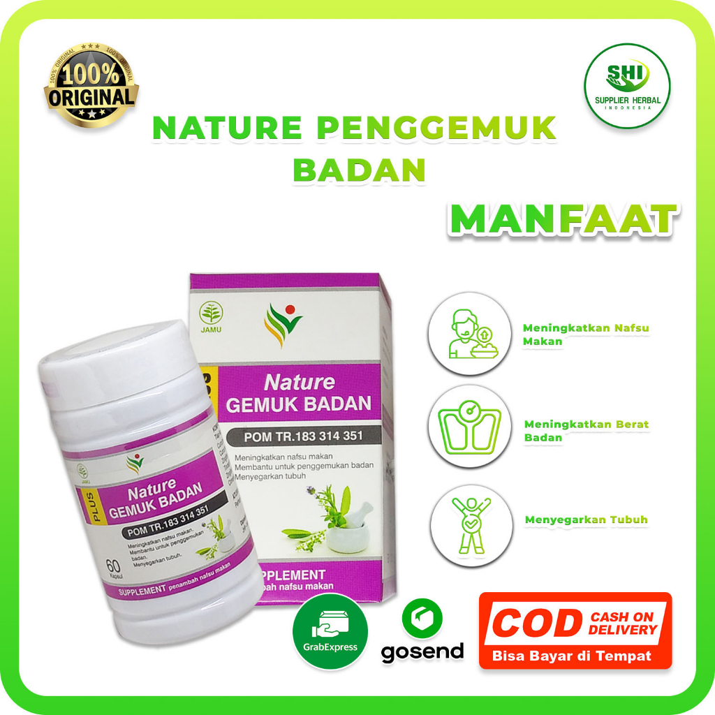 NATURE GEMUK BADAN| Suplemen Herbal Alami | Kapsul Gemuk Badan | Nature Resmi BPOM | Penambah Nafsu 
