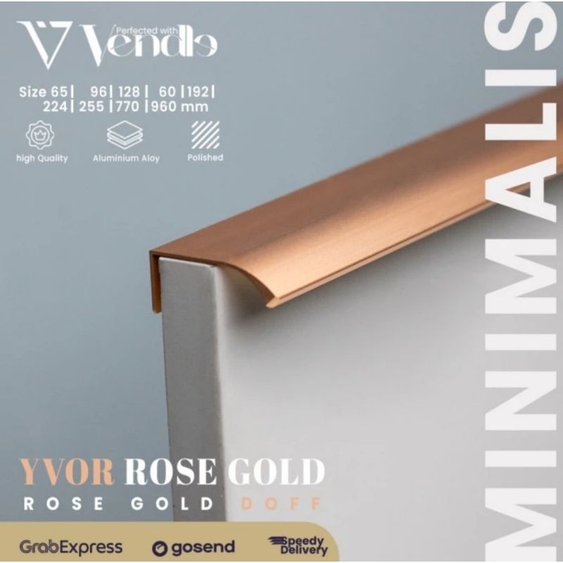 Handle lemari Panjang Rose Gold Minimalist Yvon Rosegold Cabinet Handle