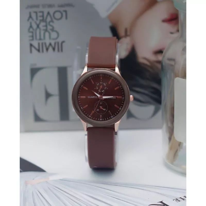 (Terima Cod)Jam Tangan Wanita Fashion Gues Crono2 Varisi Polos Strap Rubber/Karet(Dikirim Jakarta)Seller