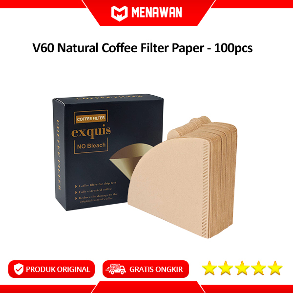 Exquis V60 Natural Coffee Filter Paper Saringan Kopi Kertas Model V60 Manual Brew Pack isi 100pcs Original