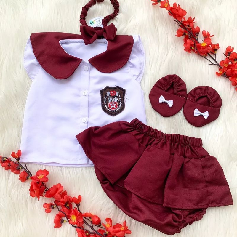 [GET 4in1] Set jumper bayi perempuan 0-12 bulan set jumper bloomers free bando sepatu motif seragam SD SMP SMA CORRY SET / sweet khaki jumpsuit set