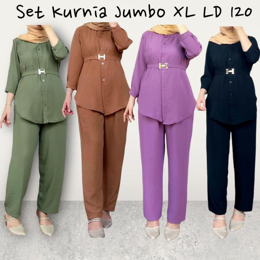 setelan kurnia free belt hermes // standard & jumbo bahan crinkile airflow premium // setelan wanita