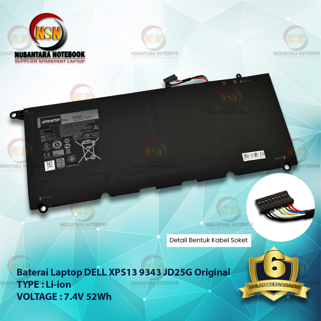 Baterai ORI DELL XPS 13 9350 9343 JD25G 7.4V 52Wh