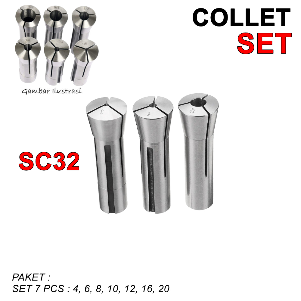 Paket Collet R 8 Set Arbor Chuck R8 Milling Adapter Penjept Endmill CNC