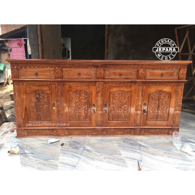 Bufet motif gebyok / Bufet ukir jati jepara / Bufet jati / Bufet ukir terbaru