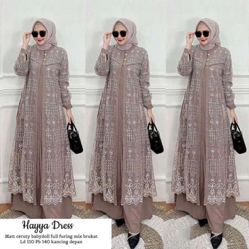 READY …!!! Hayya Dress fashion/ Gamis pesta brokat tile mix ceruty babydoll