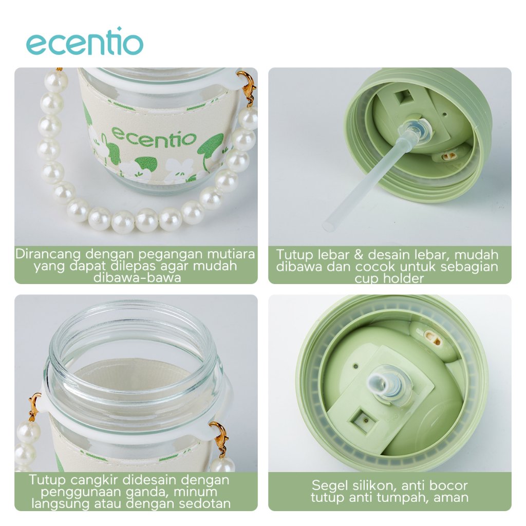 ecentio gelas tumbler water cup 350ml Dilengkapi dengan gantungan mutiara, cocok dijadikan hadiah