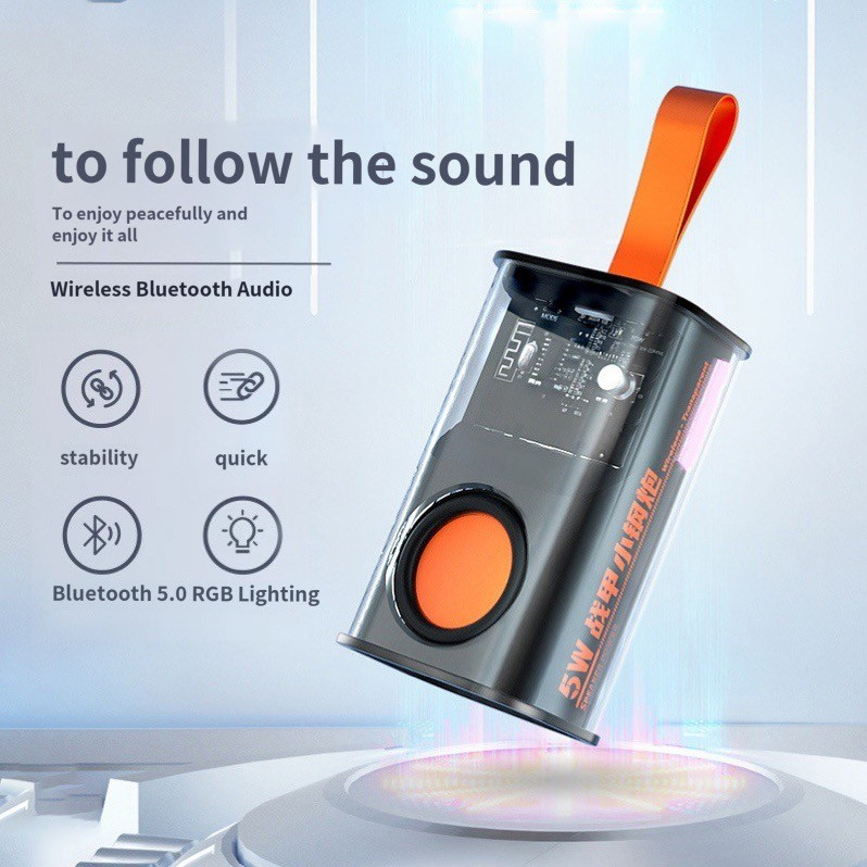 Speaker Bluetooth TRANSPARAN 5W Portable Wireless Super Bass Audio Grosir