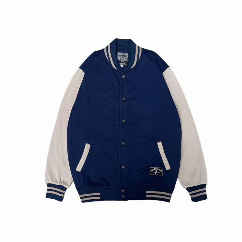 PHOMPPHIESS Jacket Varsity Polos Navy Crem Baseball Polos Pria Wanita
